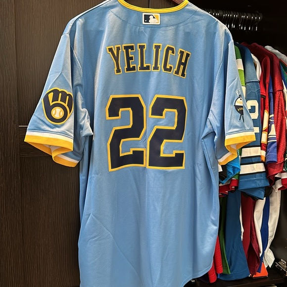 Christian Yelich Milwaukee Brewers Nike 2022 City Connect Replica Jersey - Blue - Picture 7 of 7